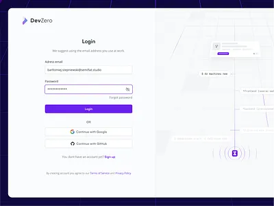 DevZero - Login Page dashboard form form input illustration input landing page log in login saas saas app saas website semiflat signin signup