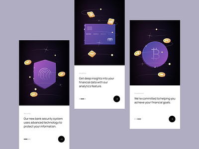 Onboarding Screens for Mobile FinTech App app bank banking concept crypto finance fintesh illustration mobile money onboarding ui uiux ux visual
