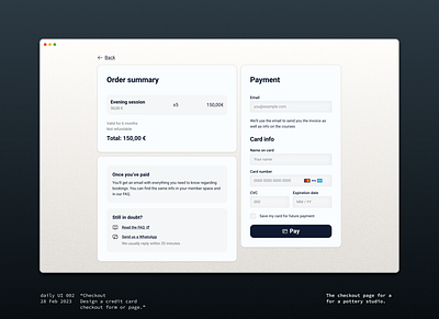 Daily UI 002 - Checkout for a pottery studio checkout dailyui