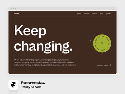 Keeper - Digital agency website for Framer animation design framer motion nocode ui ui8