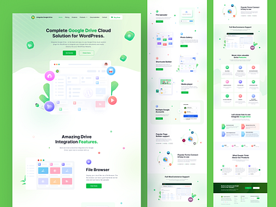Integrate Google Drive WordPress Plugin Landing page design clean ui cloud solution for wordpress custom illustration design google drive landing page google drive solution integrate google drive landing page landing page ui product design saas landing page design skeleton illustrations ui ux design web ui design website design wordpress website wp google drive plugin wp plugin wp plugin landing page