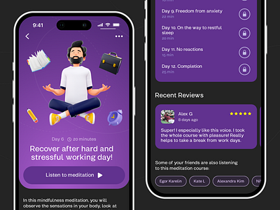 Meditation App/Meditation page app design ui ux