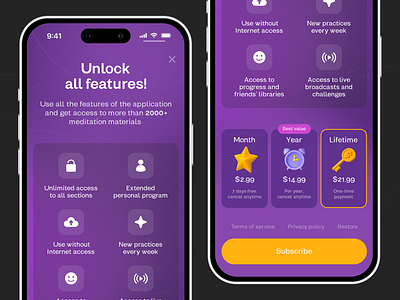 Meditation App/Unlock all features app design ui ux