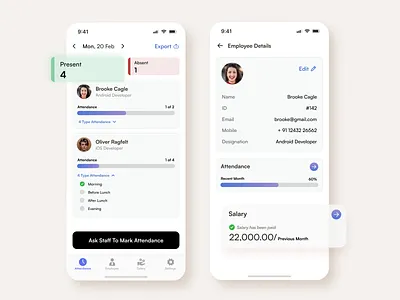 Employee Attendance App Ui adobe xd attendance app design figma ios mobile mobile app ui