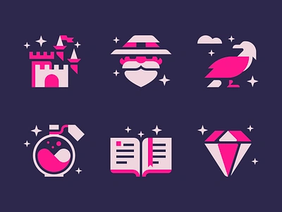 Fantasy icons affinity designer book castle crow crystal fantasy game graphic design icon icons kingdom potion wizard