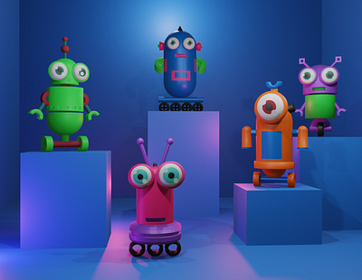 Robots 3d 3d cartoon character concept cute funny game gamedesign illustration robot robots