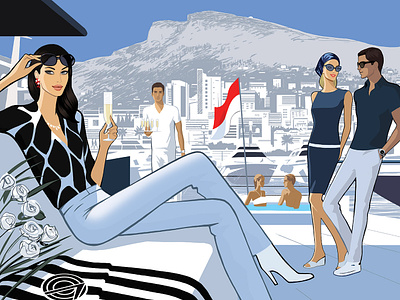 Monaco character digital fashion folioart illustration jason brooks luxury travel yacht