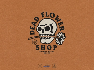 Dead Flower Shop adobe illustrator brand identity branding canada character character design dark flower leather logo logo design mascot retro skeleton skull tattoo texture typography vintage visual identity