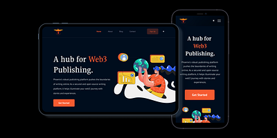 Web3 blog Homepage blockchain branding dark theme figma hi fi illustration light theme logo mobile mock up product design ui visual web3