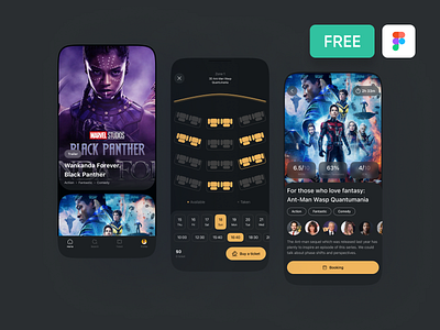 Tickets Booking App UI app booking app dark mode dark theme design mobile mobile application movies ticket booking app tickets ui uiux design ux