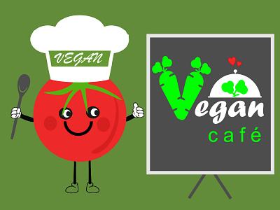 Vegan cafe cafe cute funny gold graphic design green poster red tomato vegan vegetarian