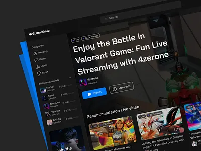 StreamHub-Streaming Platform broadcast dashboard design game live live streaming online streaming platform player sport streaming streaming platform ui uiux ux video video streaming web web design website