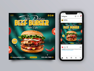 Social Media Post | Instagram Banner Design advertisement advertising background banner beef burger branding carousel color creative design food flyer food menu gradient graphic design instagram post marketing post poster template restaurant social media