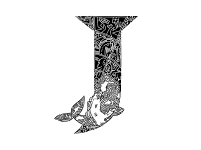 Whalphabet #10 | Letter J | Junction 36 days of type black white blockchain cubism design ethereum fire godzilla graphic design horse illustration ink j letter j lettering type unicorn vector whale