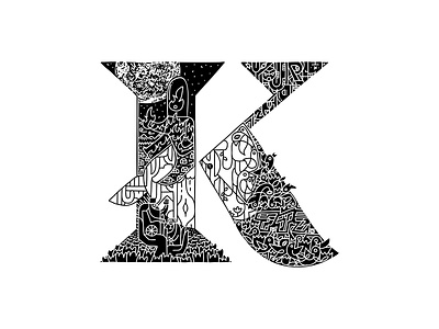 Whalphabet #11 | Letter K | Kinetic 36 days of type astronauth bird birds black white blockchain design ethereum fire graphic design illustration ink k letter k lettering moon night vector whale worship