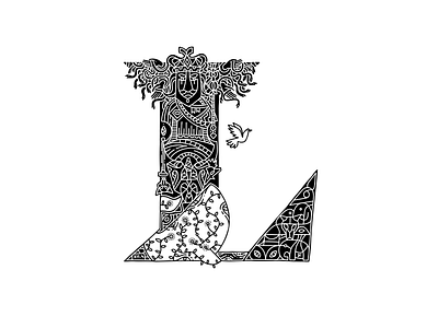 Whalphabet #12 | Letter L | Lord 36 days of type bird black white blockchain card design dove ethereum graphic design illustration ink king l letter l lettering peace queen snakes vector whale