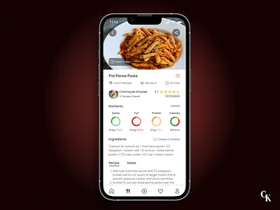 Daily UI 40 - Recipe calorie calculator daily ui daily ui recipe dailyui design food graphic design illustration mobile ui inspiration pasta recipe ui ui ux