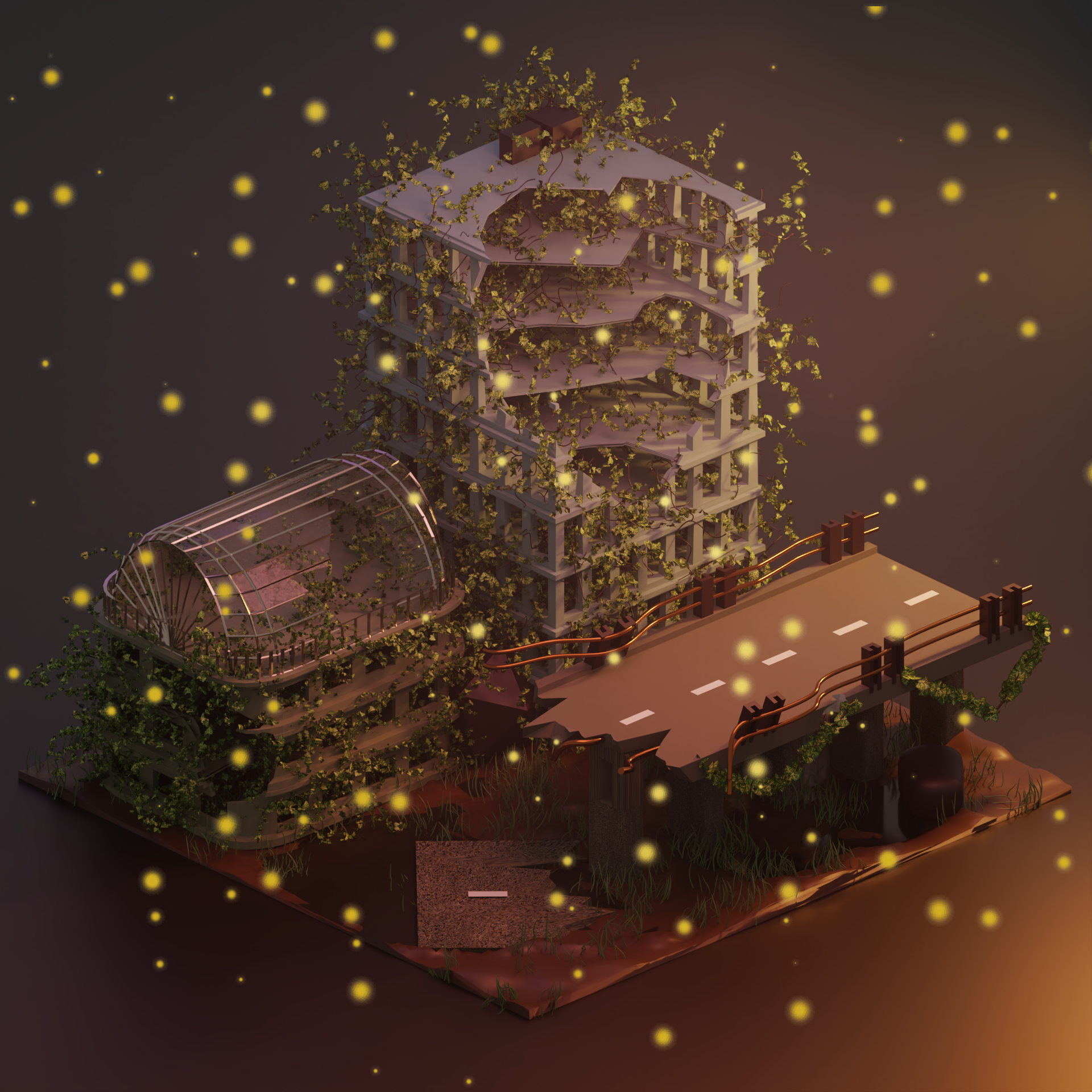 Last of us 3d blender city illustration isometric lastofus thelastofus