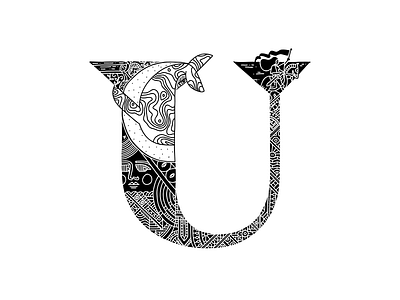 Whalphabet #21 | Letter U | Unwaking 36 days of type black white blockchain card queen cavalery design ethereum flag graphic design illustration knight letter u lettering nft pattern texture u web3 whale