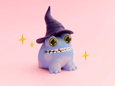 Little witch frog 3d 3d art blender character cute emoji illustration