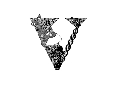 Whalphabet #22 | Letter V | Void 36 days of type black white blockchain design dna ethereum evolution faces graphic design illustration ink letter v lettering mask nft people v web3 whale