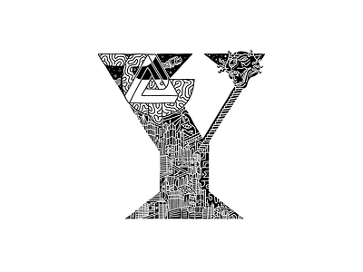 Whalphabet #25 | Letter Y | Ytterbium 36 days of type black white blockchain city design ethereum godess graphic design illustration ink letter y lettering metropolis nft nyan cat stairs tiger web3 whale y