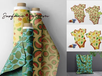 Fruit surface pattern bag design bag surface pattern cute illustration digital pattern fruit seamless pattern fruit surface pattern kids fashion kids wear surface pattern