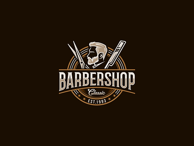 Barbershop Classic Logo barber barbershop beard branding classic design flat gentlemen graphic design haircut illustration logo logo design scissors vector vintage