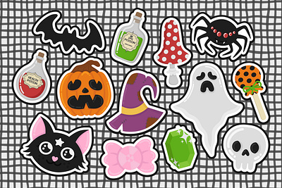 Magic sticker pack for halloween doodle graphic design holiday