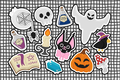 Magic sticker pack for halloween doodle graphic design holiday