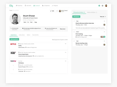 Cliq CRM + ATS Contact Details activities app ats clean contact contact details crm design desktop easy emre experience interface product product design recruitment saas simple ui ux