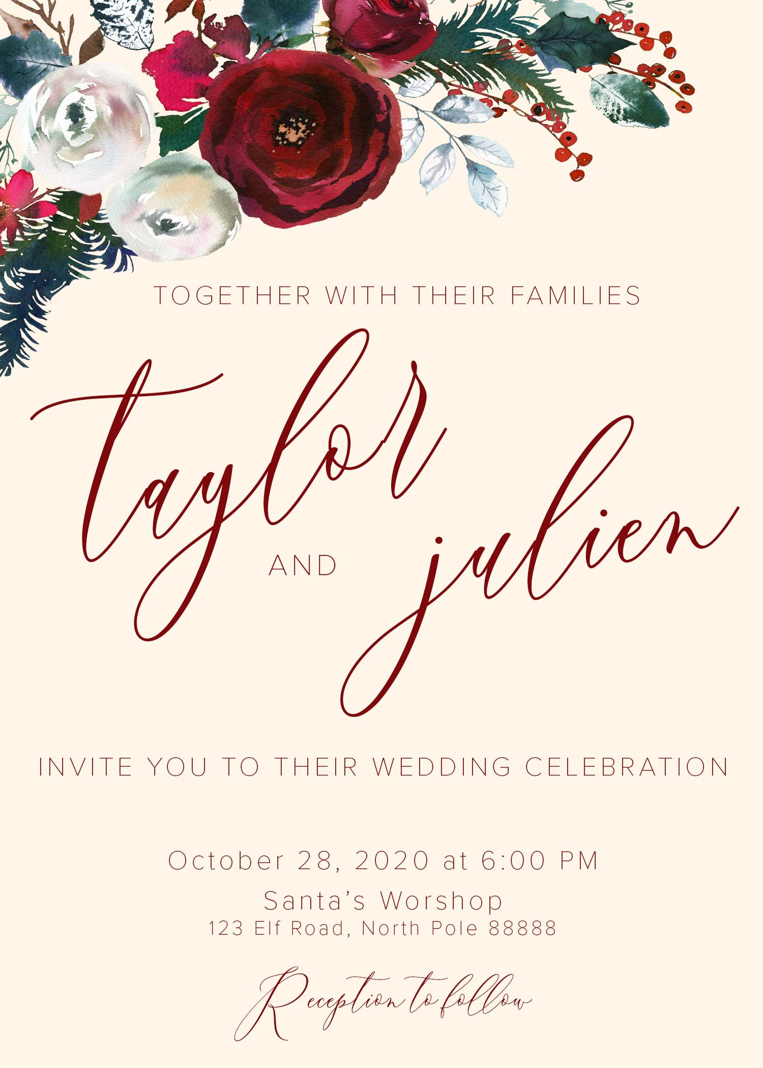 Christmas Wedding design floral invitations typography watercolor wedding