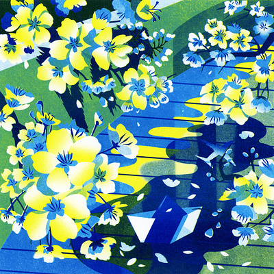 All Nippon Airways - Nakameguro advertising cherry blossom design flower illustration japan japanese japanese culture jenn liv limited color limited color palette nakameguro risograph sakura spring tokyo toronto toronto illustrator tourism travel