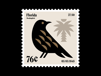Florida stamp animal beach bird feather florida icon illustration logo mockingbird nature neutral palm tree postage south stamp symbol tree