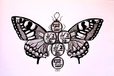 The Eight Rand Butterfly ink on paper 29 42 cm artwork butterfly illustration illustrator ink micron pointillism southafrica