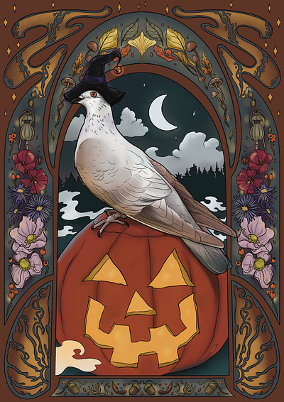 Pigeon Witch bird illustration digital illustration illustration