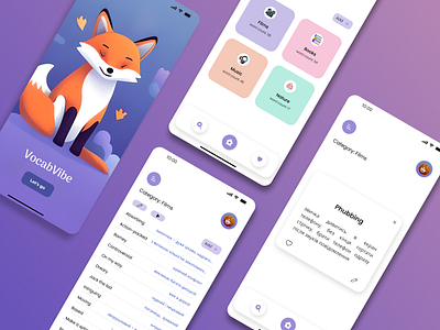 VocabVibe app design figma learning mobileapp online portfolio ui ux uxui vocab vocabulary