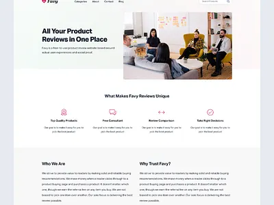 About Page about branding categories compare consultant consumers design find landing page market products purchase rating review services testing ui user experience ux website