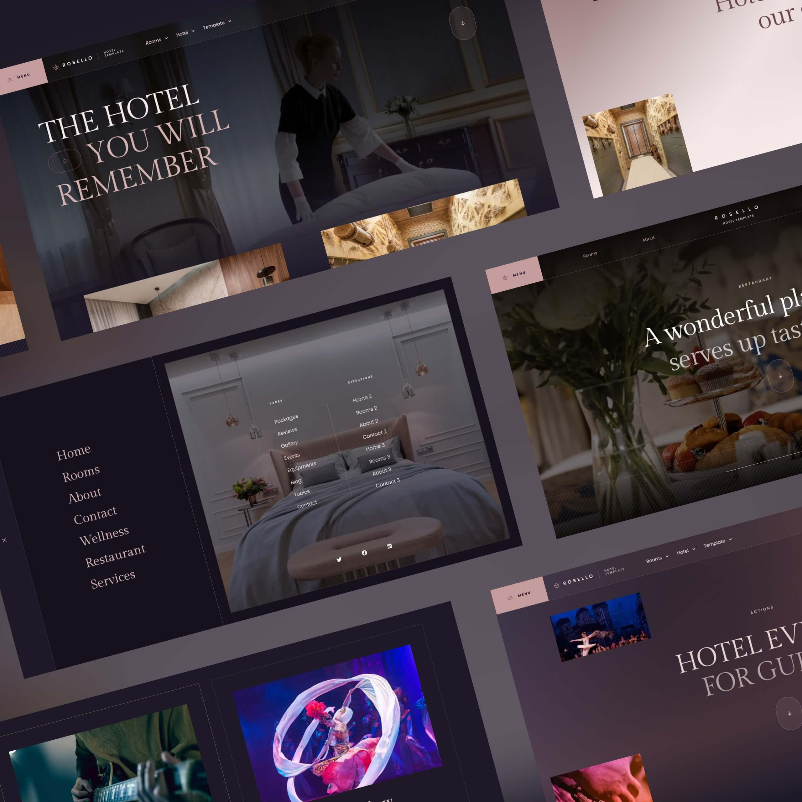 Hotel website designs: Rosello - Modern Webflow CMS template creative design elegant hotel interaction landing page luxury menu metrik template resort restaurant spa template tourism travel uiux web webflow website wellness