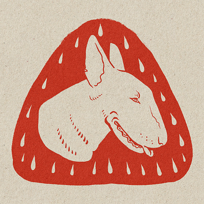 Don't Rain on My Parade bull terrier illustration linocut