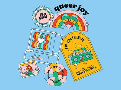 Pride celebrate celebration colorful design graphic design illustration pride pride month queer queer joy stickers support vector webflow