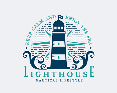 Lighthouse emblem design emblem graphic design illustration lighthouse marine nautical print sea vector wave