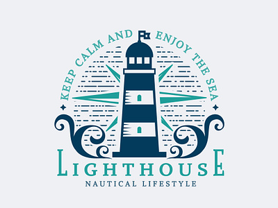 Lighthouse emblem design emblem graphic design illustration lighthouse marine nautical print sea vector wave