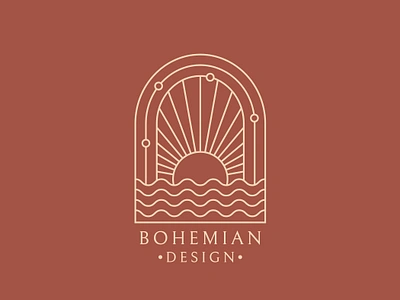 Boho emblem with sun and waves bohemian boho branding design emblem graphic design hotel line logo nature sea sun vector water wave