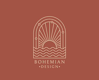 Boho emblem with sun and waves bohemian boho branding design emblem graphic design hotel line logo nature sea sun vector water wave