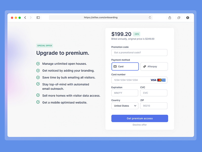 Paywall design for Atllas design payment paywall ui uidesign uidesigner uiux upgrade ux uxdesign