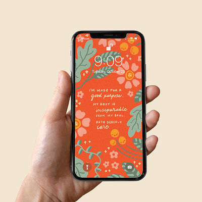 Body & Soul Care Illustrated Lock Screen botanical floral illustration lettering lock screen quote self care