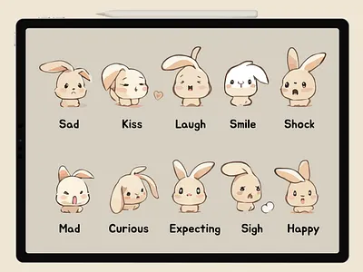 Cute Bunny Digital Stickers branding bunny bunny stickers digital journal digital planner digital planning digital stickers etsy goodnotes graphic design illustration journal rabbit sticker design stickers