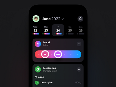 Multiple Daily Moods app clean dark mode design health ios iphone log mental health minimal simple timeline ui