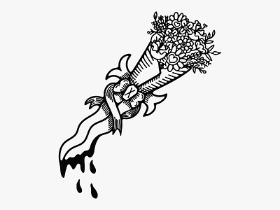 Dangerous gifts - Digital illustration black and white dagger dark art flowers hand drawn illustration line art